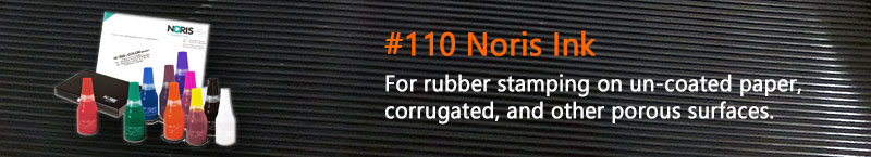 #110 Orange Ink • Noris #110 ink is a great general purpose rubber stamp ink for marking uncoated paper, corrugated boxes, and other porous surfaces.